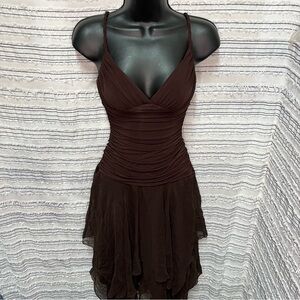 BCBG Max Azria asymmetrical dress NWT XS petite brown ballerinacore feminine y2k